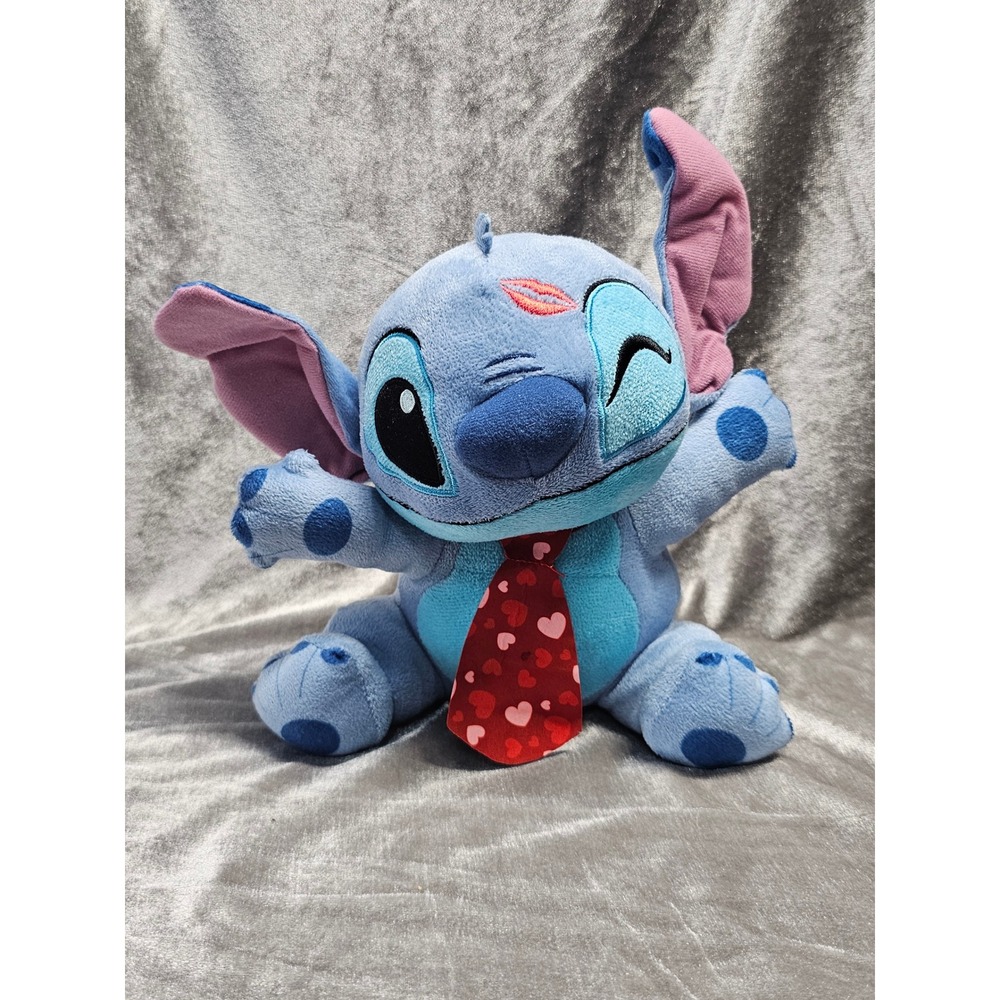 Disney Stitch Valentines Day Plush Blue Alien Heart Tie Kiss Mark 10 Inch